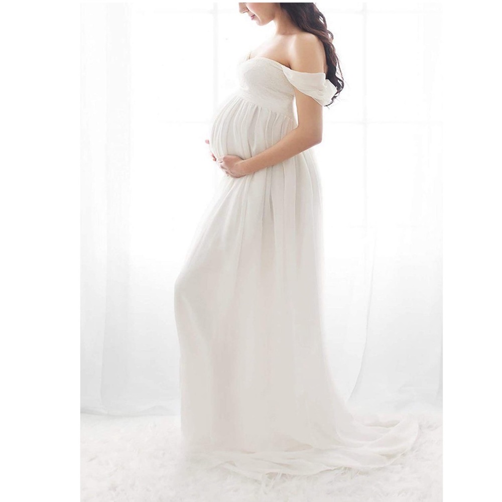 White Lace Chiffon Maternity Dress